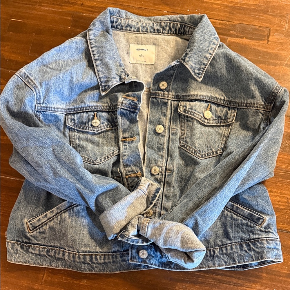 Old Navy Light Blue Distressed Jean Jacket - Women's Oversized Trucker